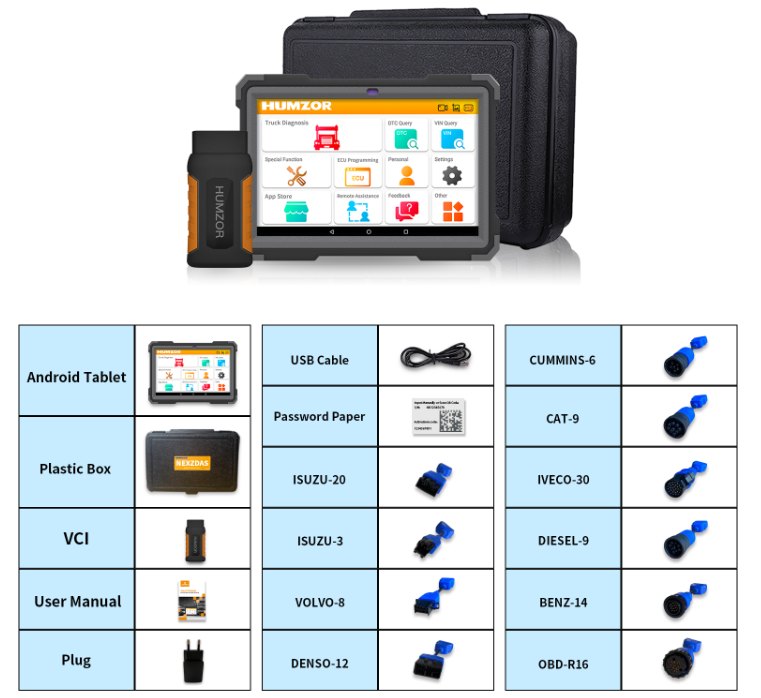 Humzor NexzDAS ND566 E Lite Heavy Duty Truck Full System Diagnostic Scanner For 12-24V Diesel Vehicles OBD2 Tools
