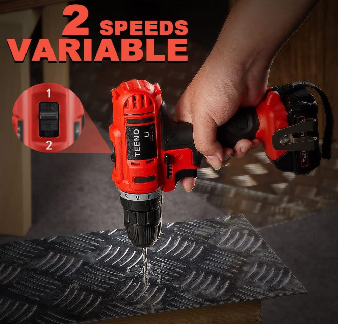 Perceuse Visseuse Sans Fil TEENO PSR 21V+ 2 Batteries Lithium + 41 Accessoires+ Gants Professionnels