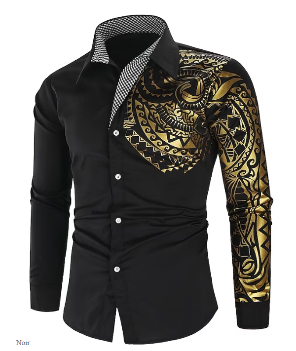 Homme Chemise Boutonnée Col de Chemise Chemise Noir Blanc Vin Manches Longues Col Graphique Été Printemps Robe de Soirée de Mariage