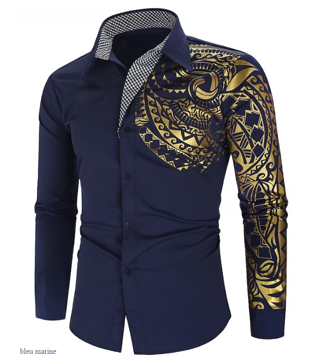 Homme Chemise Boutonnée Col de Chemise Chemise Noir Blanc Vin Manches Longues Col Graphique Été Printemps Robe de Soirée de Mariage