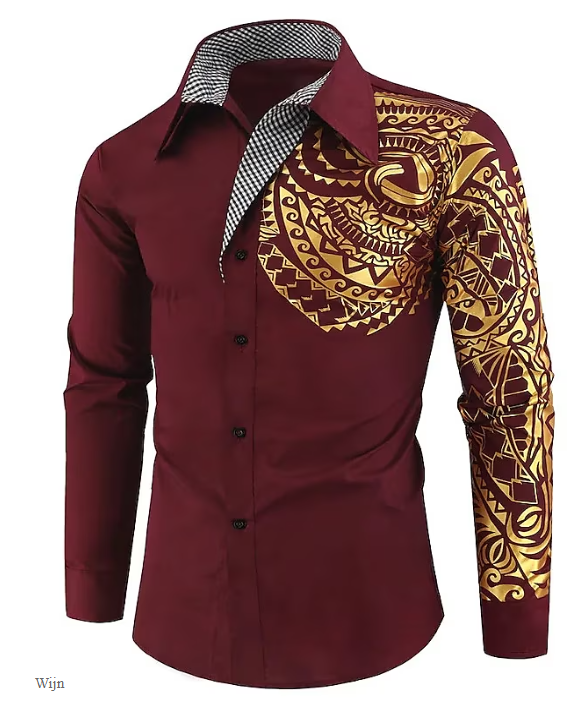 Homme Chemise Boutonnée Col de Chemise Chemise Noir Blanc Vin Manches Longues Col Graphique Été Printemps Robe de Soirée de Mariage
