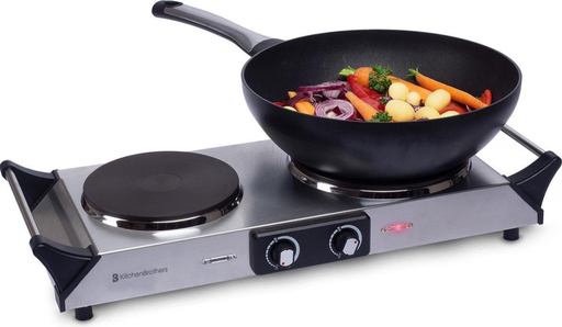 Plaque de cuisson électrique KitchenBrothers - 2 foyers - 2500W - Acier inoxydable