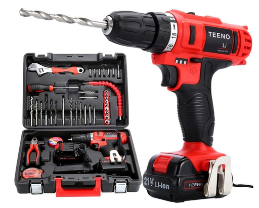 Perceuse Visseuse Sans Fil TEENO PSR 21V+ 2 Batteries Lithium + 41 Accessoires+ Gants Professionnels